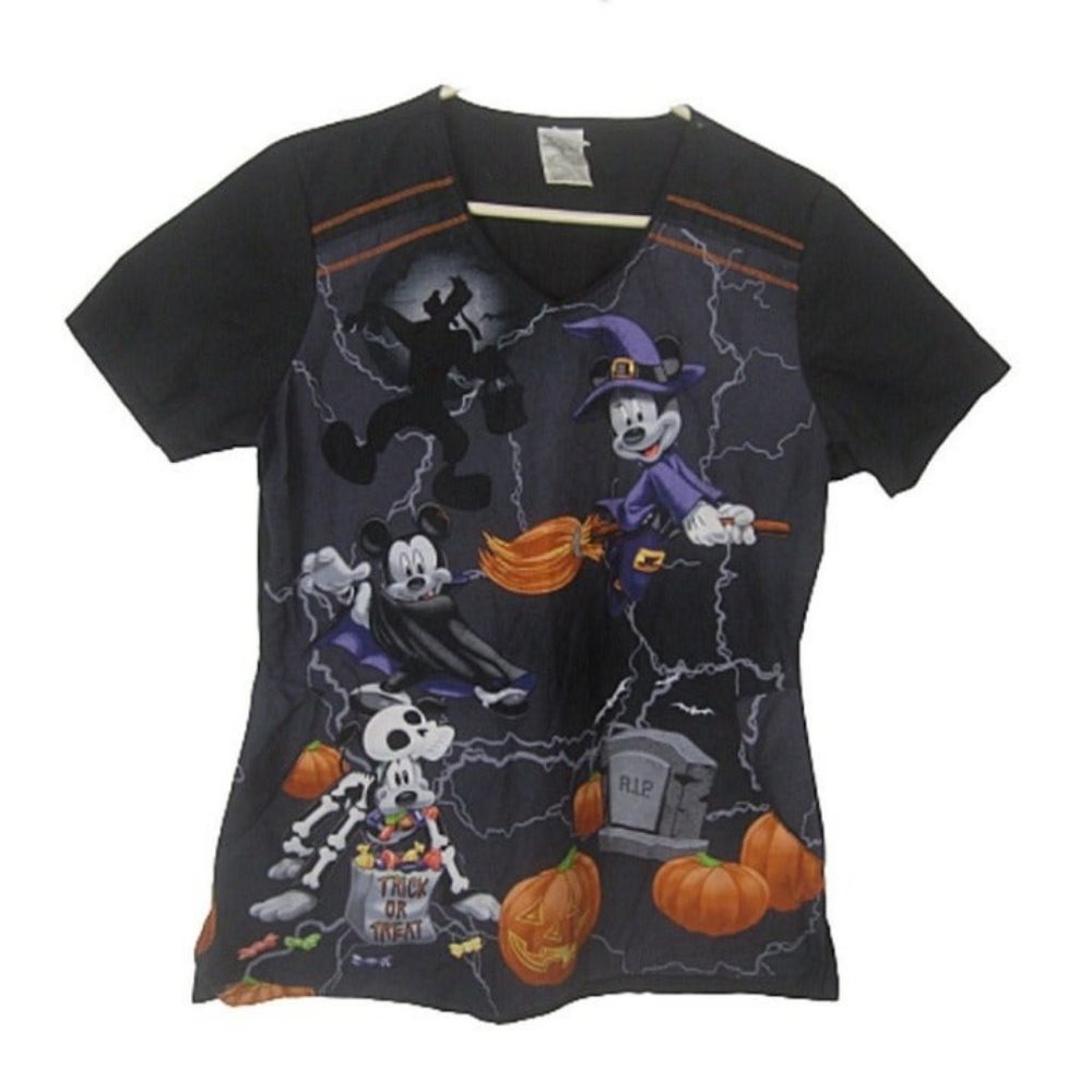 Disney Medical Scrub Shirt Womens  Halloween Mickey Minnie Mouse Witch Vampire